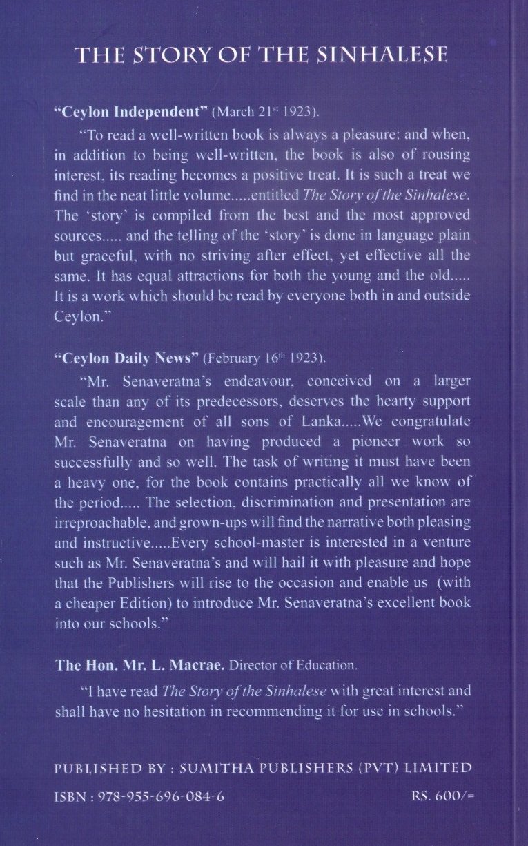 The Story of the Sinhalese.Back