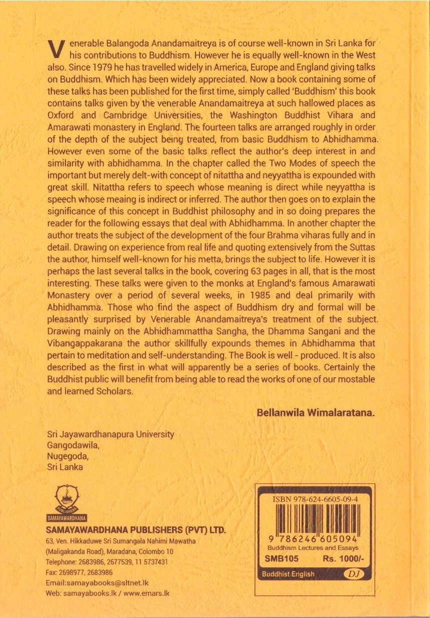 Buddhism Lectures and Essays.Back